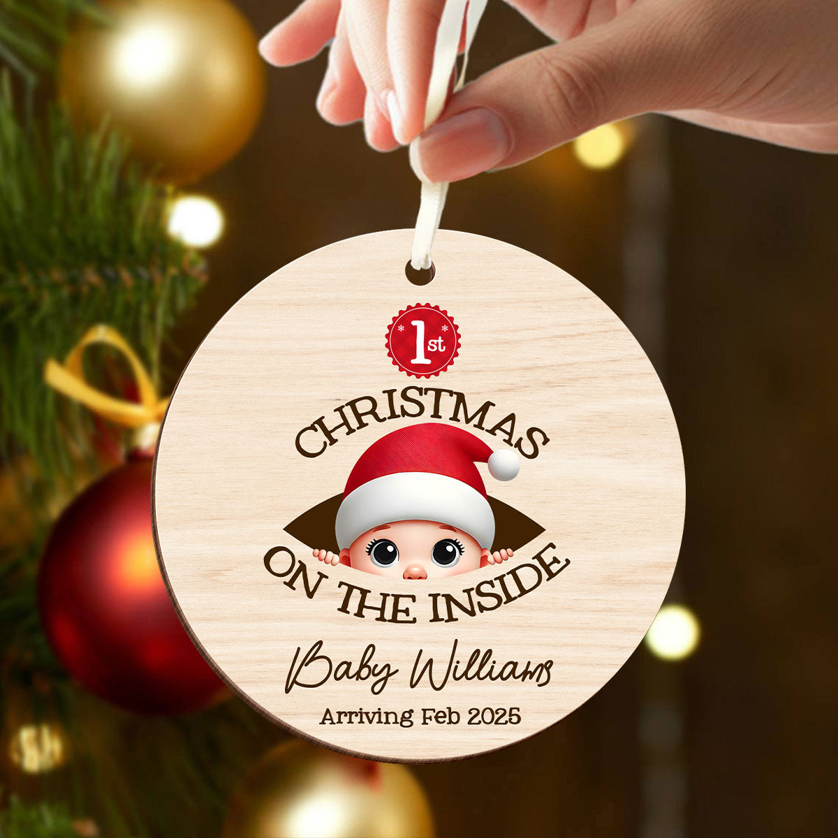 Personalized Baby's First Christmas On the Inside Wooden Ornament, Custom Pregnancy Reveal Ornament, Expecting Parents