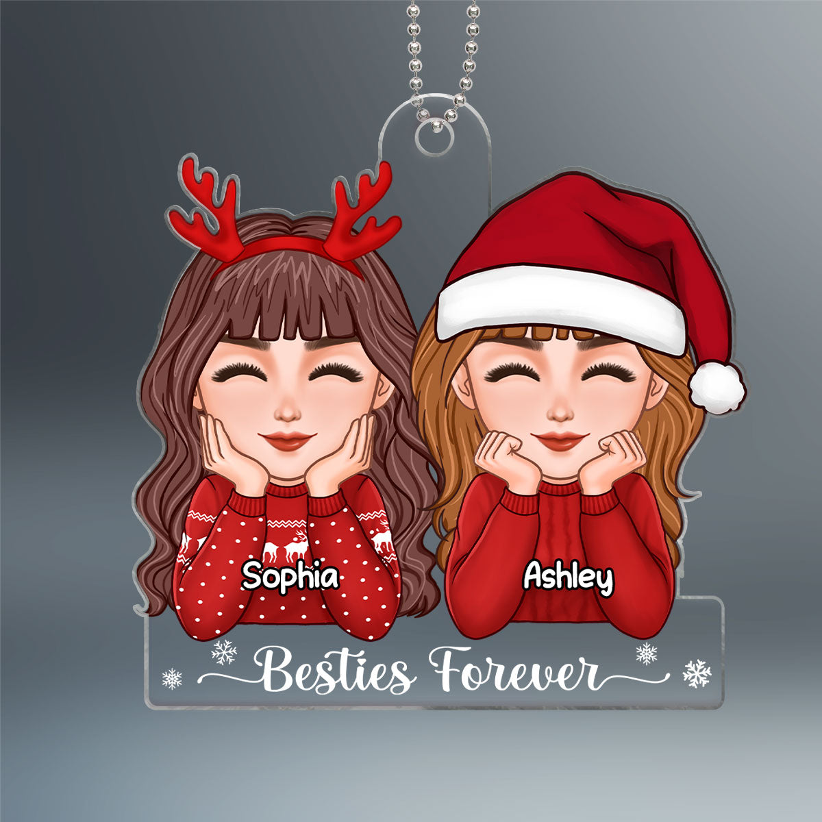 Besties Sisters Chin On Hands Christmas Gift Personalized Acrylic Ornament