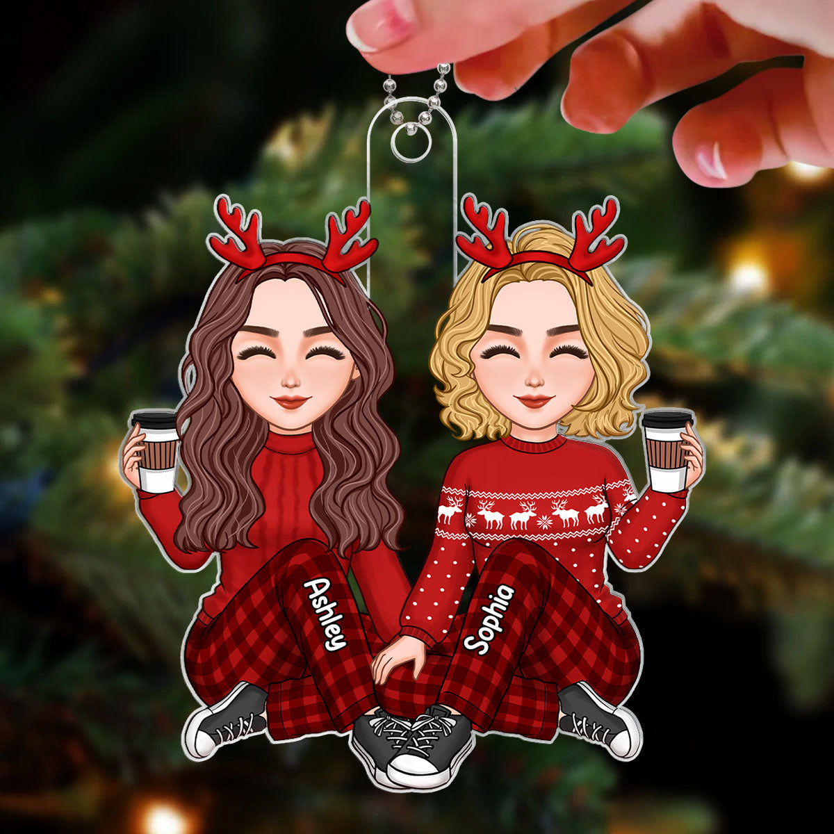 Cute Besties Sisters Christmas Gift Personalized Acrylic Ornament