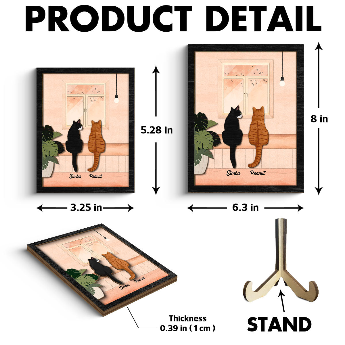 Cat Portrait Print Looking At Birds Outside Window Personalized 2-Layer Wooden Plaque