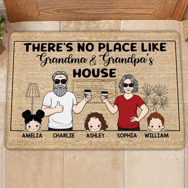 Outline Background No Place Like Grandparents House Personalized Doormat