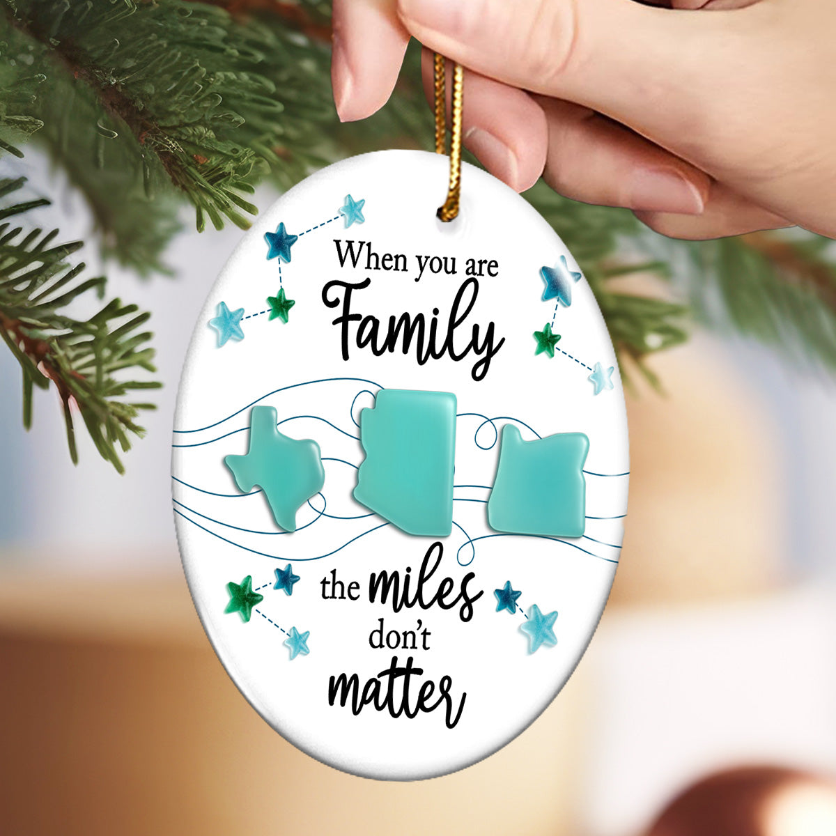 3D Sea Glass Effect Long Distance When You Are Family Miles Don't Matter - Personalized Ceramic Ornament
