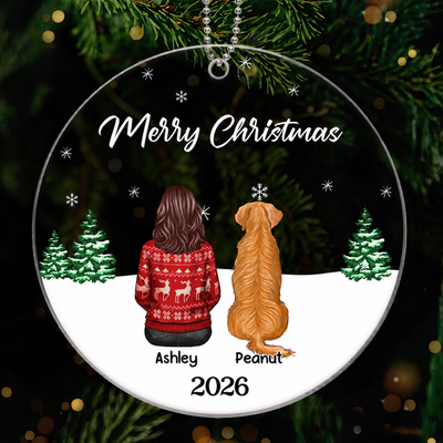 Merry Christmas Man Woman Couple & Dogs Cats Personalized Circle Acrylic Ornament