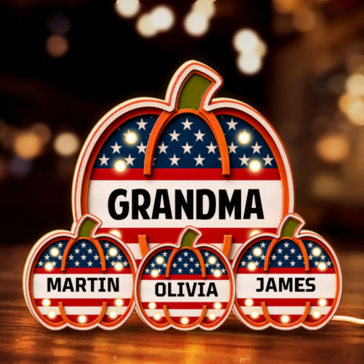 Trending Patriotic Grandma Little Pumpkins - Personalized Light Box - Fall Season Gift For Grandma, Mom