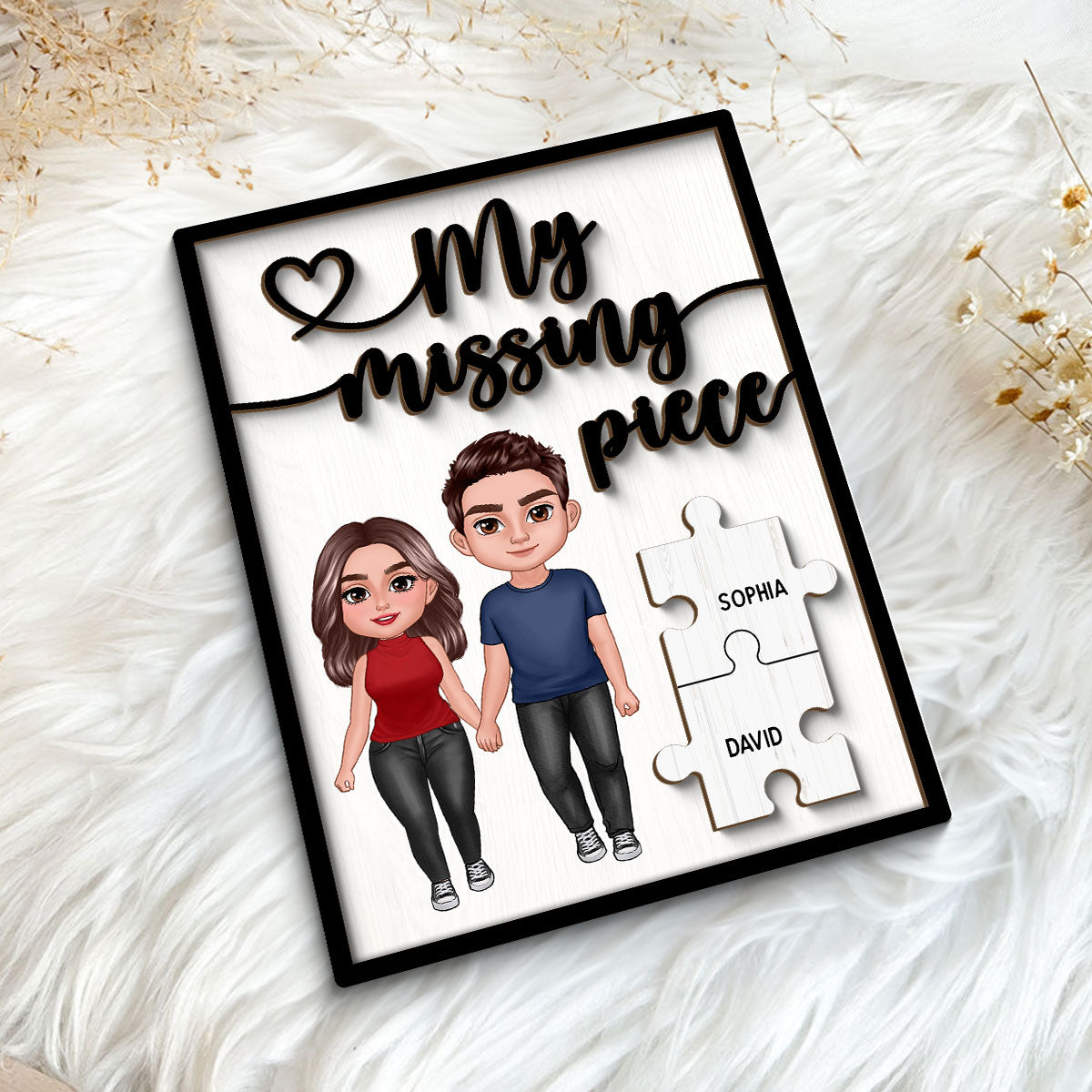 My Missing Piece Couple Standing Holding Hands Valentine‘s Day Gift For Her Gift For Him Personalized 2-Layer Wooden Plaque