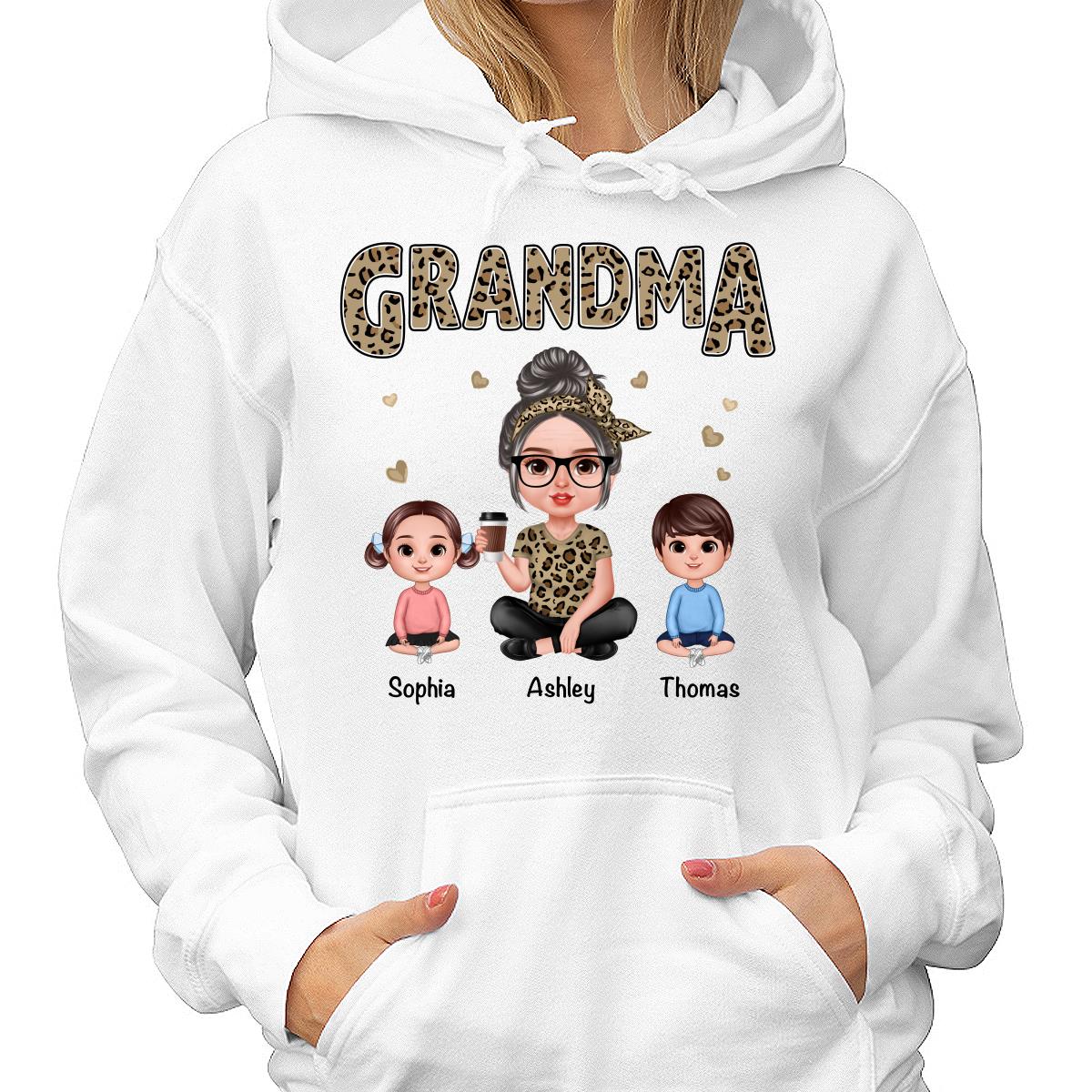 Realistic Grandma Grandkids Leopard Shirt Personalized Shirt