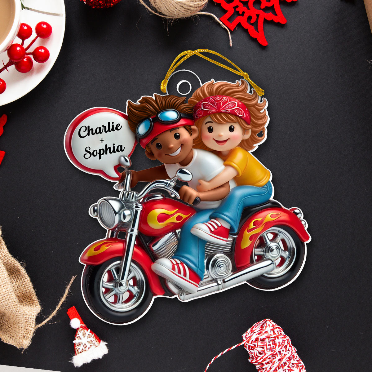 Motorcycle Couple Personalized 2D Flat Acrylic Ornament, Christmas Gift for Boyfriend Girlfriend, Mr and Mrs Ornament
