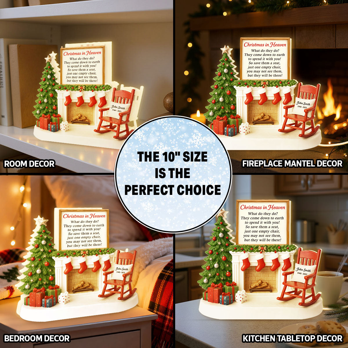 3D Effect Christmas In Heaven Chair At Fireplace - Personalized Light Box - Christmas Memorial Keepsake For Family