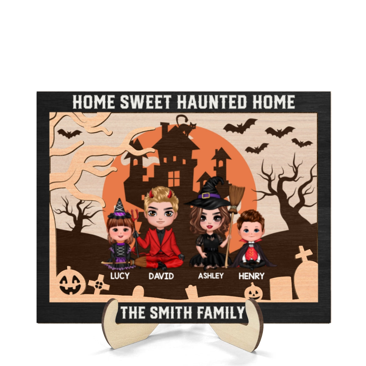 Home Sweet Haunted Home Personalized 2 Layer Wooden Plaque, Halloween Decoration