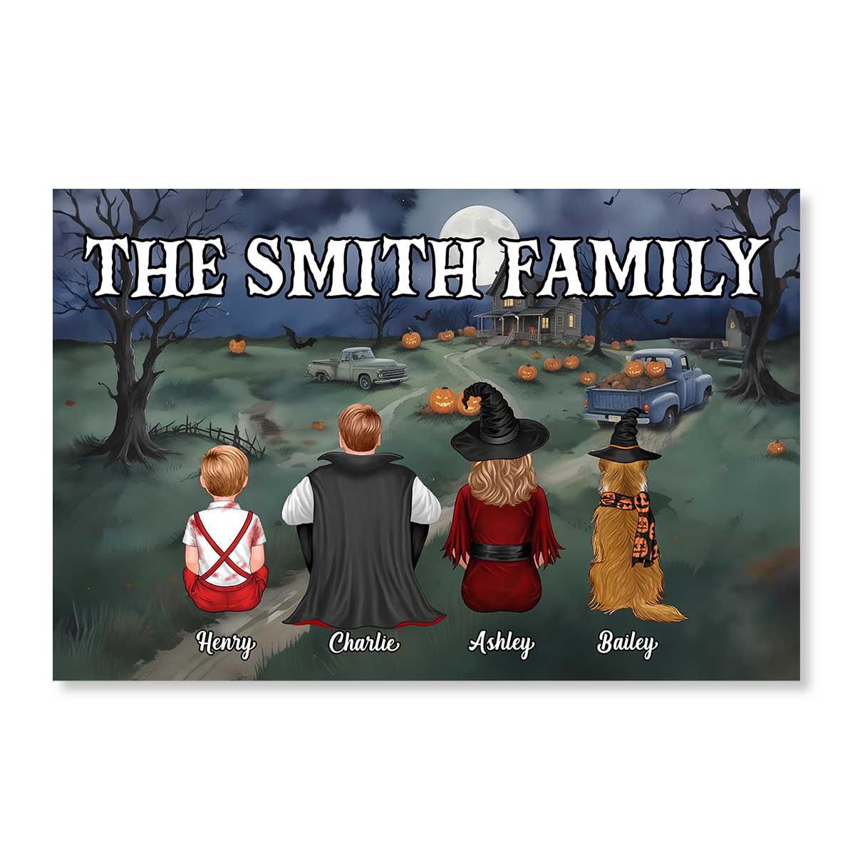 Halloween Family Back View Sitting Personalized Poster