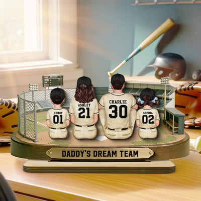 Baseball Family Daddy's Mommy's Dream Team - Personalized 2-Layered Wooden Plaque - Father's Day Gift For Baseball Dad, Mom