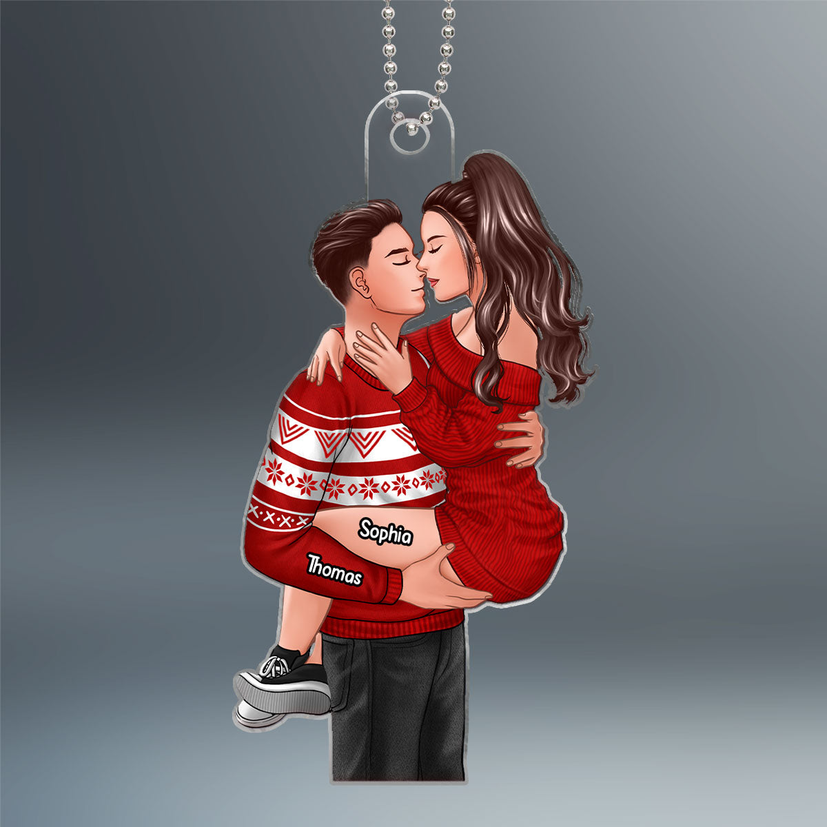 Man Holding Woman Kissing Christmas Gift For Couple Personalized Acrylic Ornament