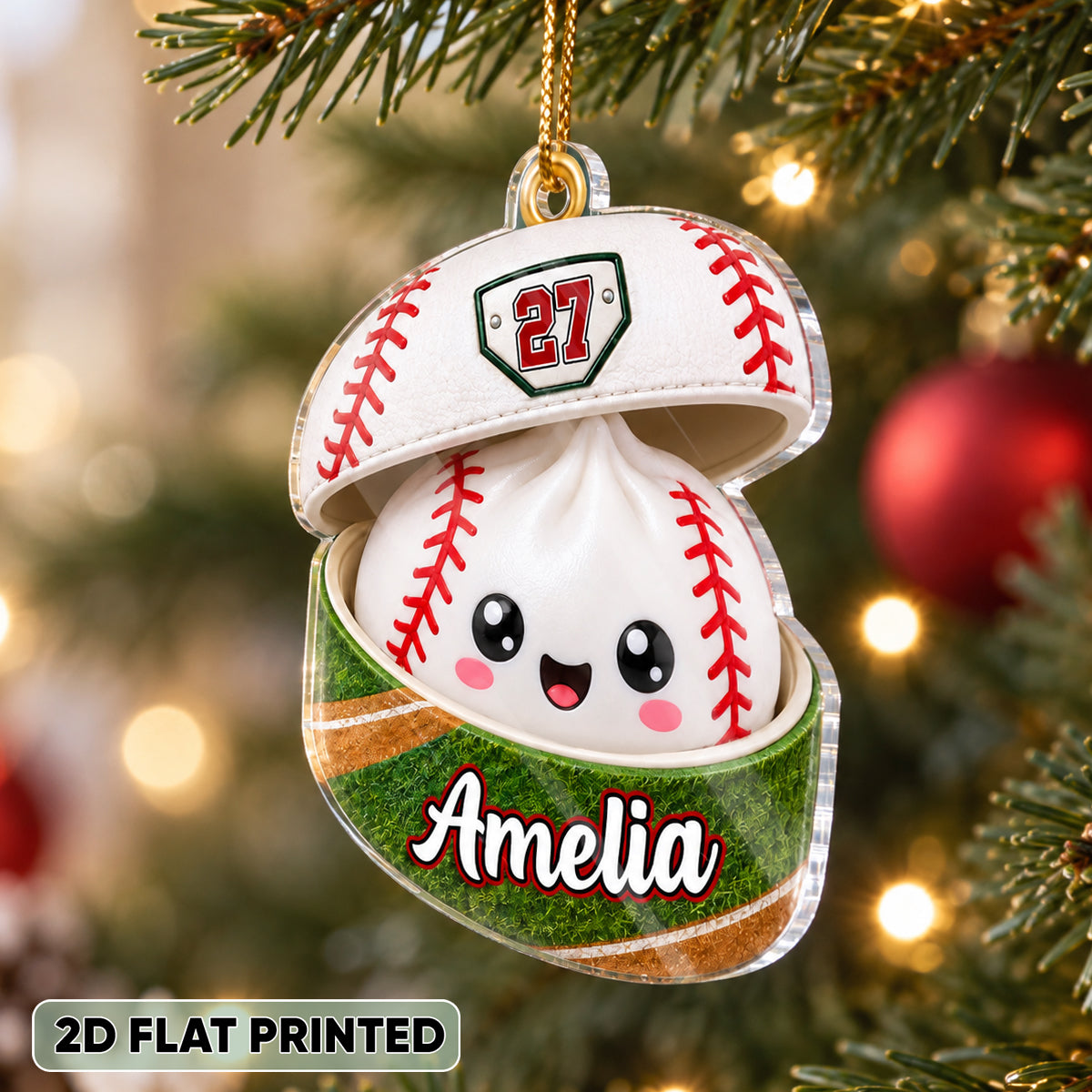 Custom Baseball Dumpling Squishy Style - Personalized Acrylic Ornament - Christmas Gift for Daughter, Son, Grandkids
