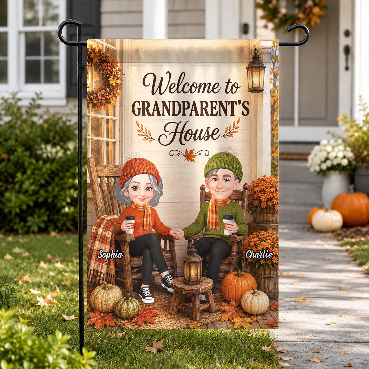 Cozy Season Grandparent's House - Personalized Garden Flag - Fall Season Decor Gift, Gift For Grandma Grandpa