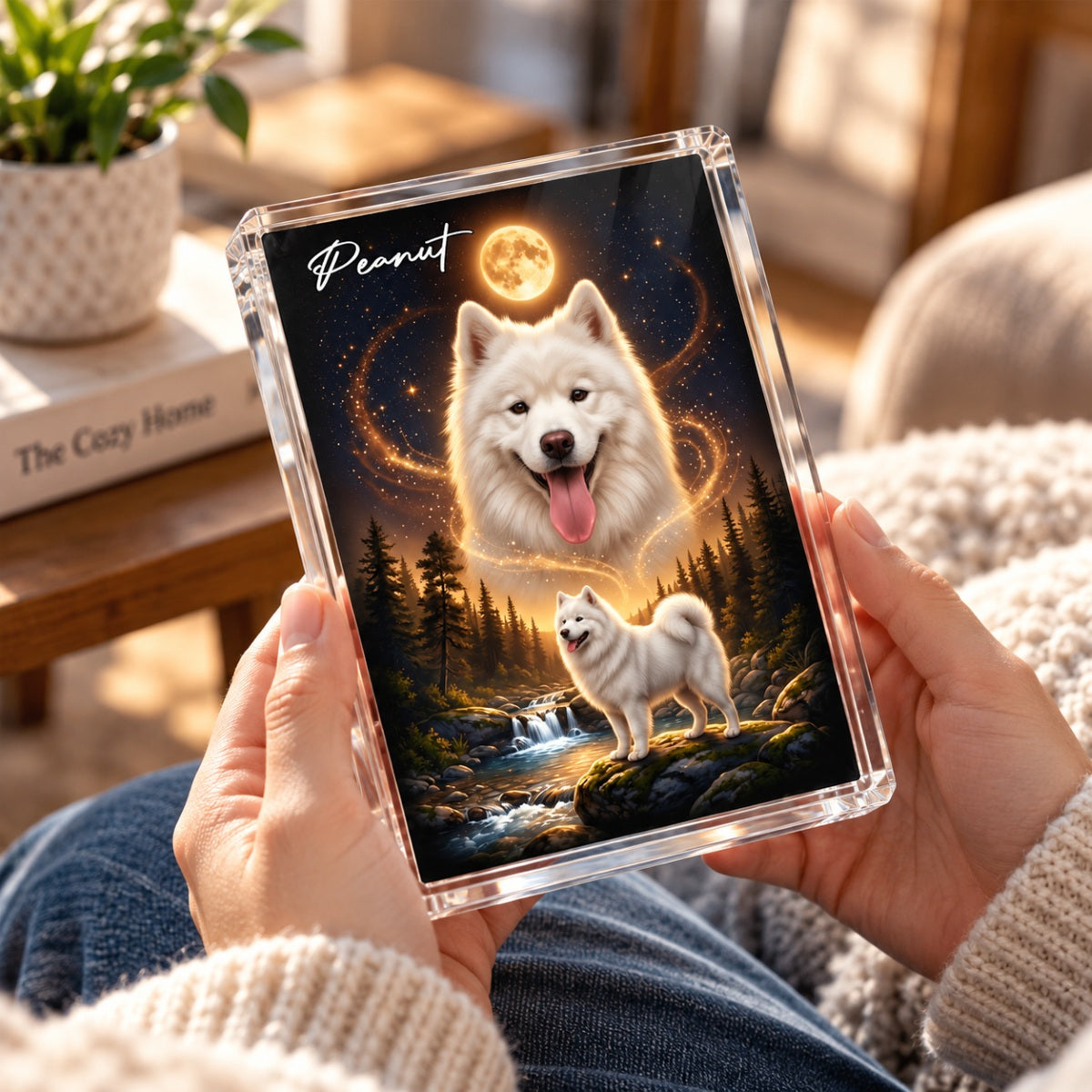 Dog Howling to the Moon - Personalized Acrylic Block Plaque - Gift for Dog, Cat Lovers, Pet Memorial Gift