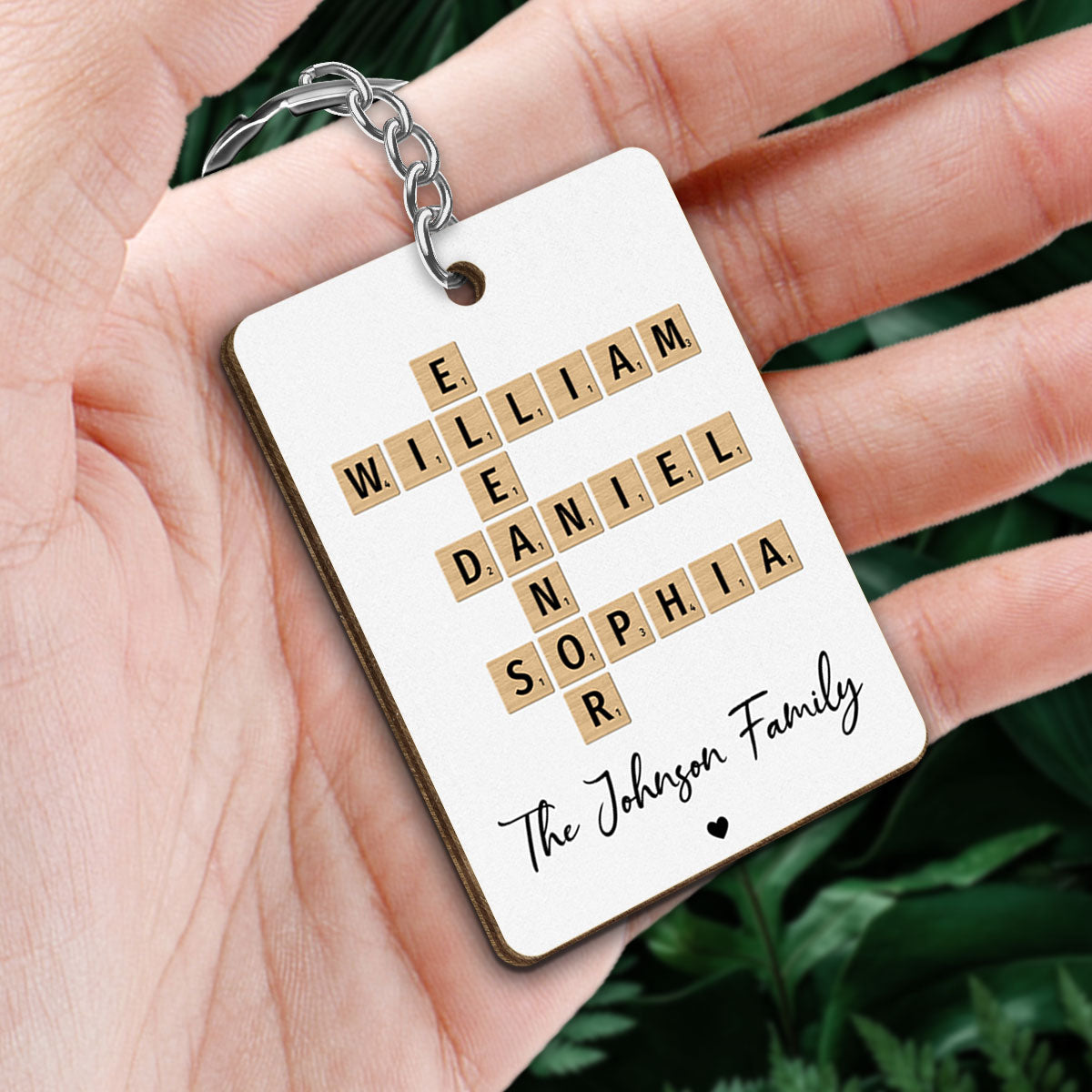 Family Crossword Puzzle Art Created In A Moment, Treasured Forever Personalized Wooden Keychain