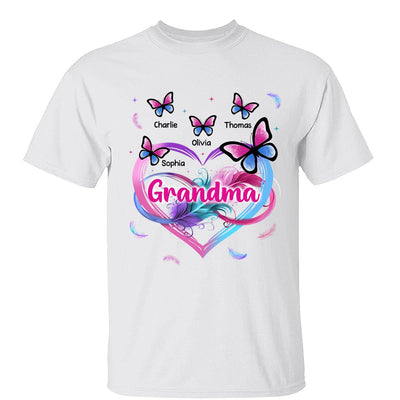 Grandma Mom Pink Blue Heart Infinity Butterflies Personalized Shirt