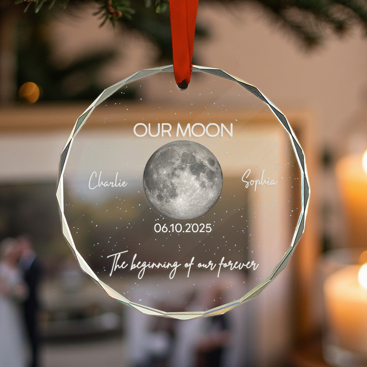 Moon Phase Couple The Beginning Of Our Forever - Personalized Glass Ornament - Gift For Couple