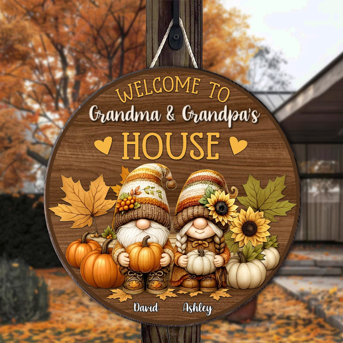 Welcome to Grandma & Grandpa's House Personalized Door Hanger Sign, Fall Decor for Grandparents