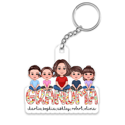 Grandma Grandkids Sitting On Text Personalized Acrylic Keychain