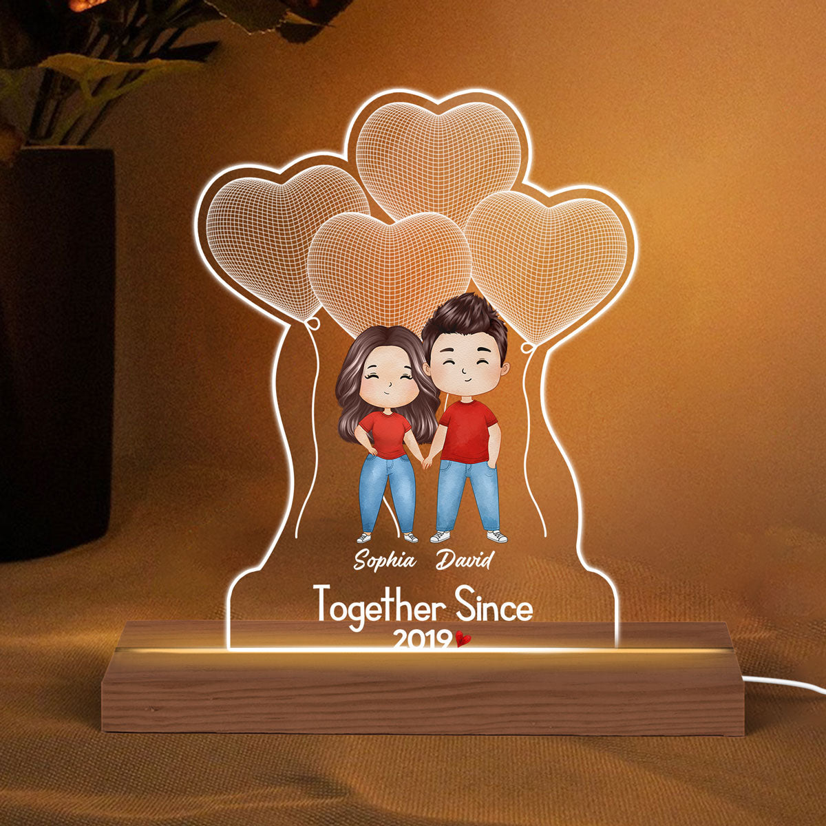 Watercolor Couple Balloon Personalized Custom Shape LED Night Light LED Lamp