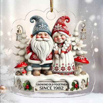 3D Effect Gnome Couple Together Christmas - Personalized Acrylic Ornament - Gift for Him, Gift for Her
