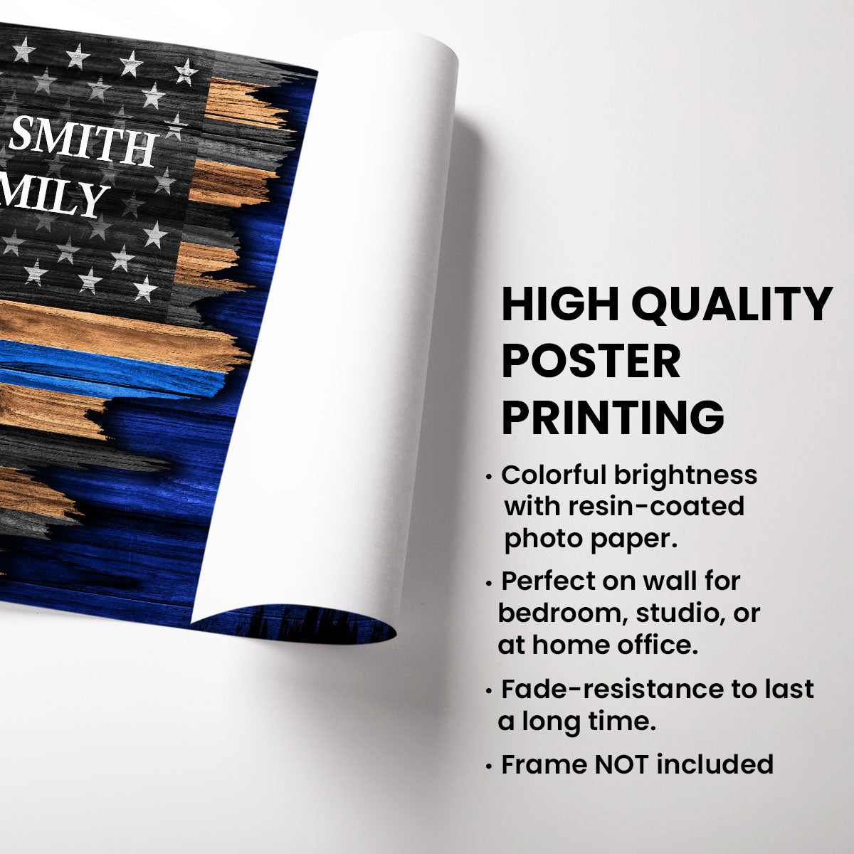 Half Flag Thin Blue Line Family Crossword Art Puzzle, Personalized Poster, Meaningful Father's Day Gift for Dad, Gift for Husband