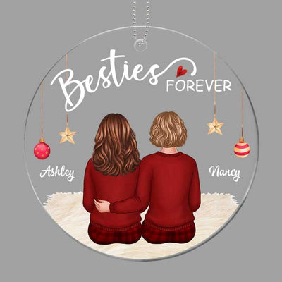 Back View Besties Sisters Sitting Christmas Personalized Acrylic Ornament
