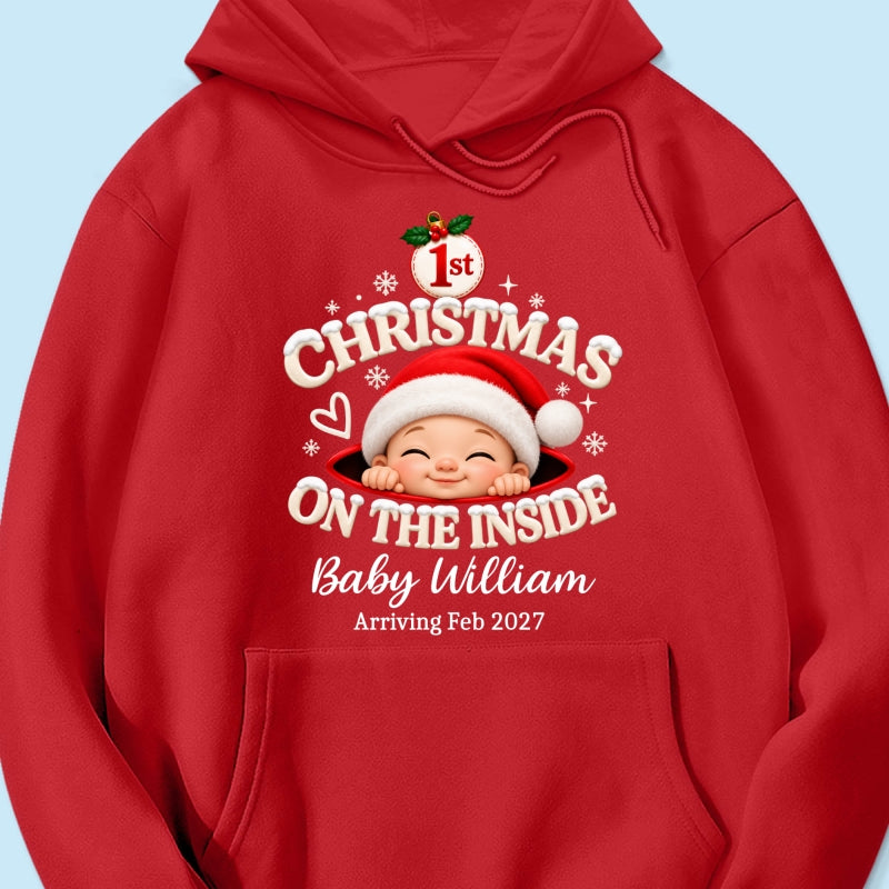 1st Christmas On The Inside Baby - Personalized Shirt - Christmas Pregnancy Announcement Gift For Mom To Be, Expecting Mom