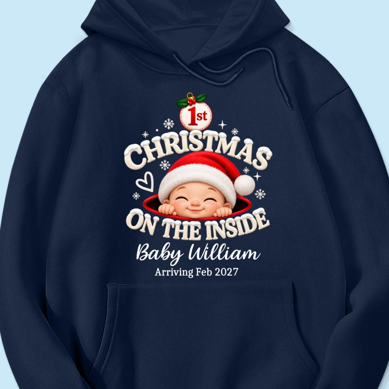 1st Christmas On The Inside Baby - Personalized Shirt - Christmas Pregnancy Announcement Gift For Mom To Be, Expecting Mom