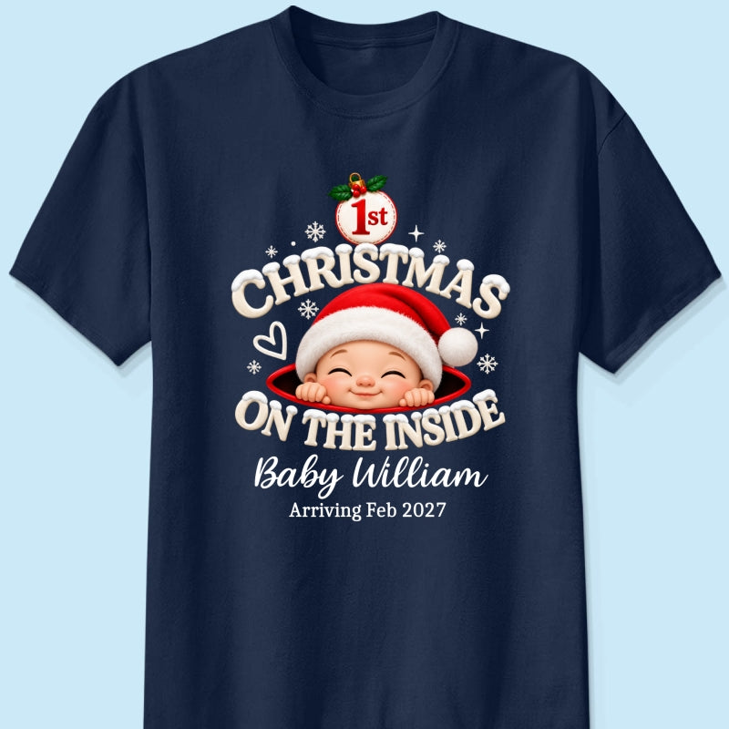 1st Christmas On The Inside Baby - Personalized Shirt - Christmas Pregnancy Announcement Gift For Mom To Be, Expecting Mom