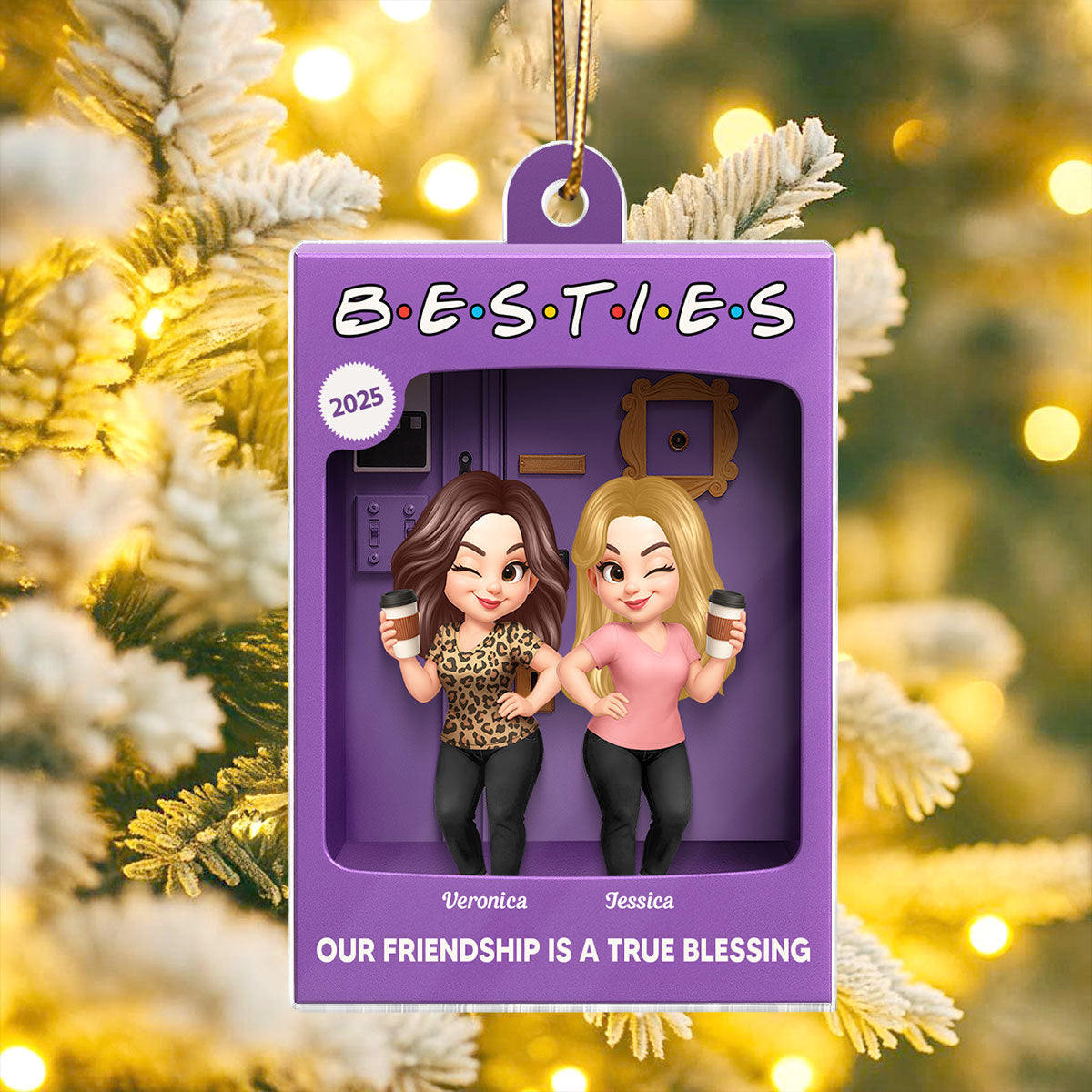 [BUY 2 GET 1 FREE] Besties Personalized Acrylic Ornament - Purple Toy Box Style Christmas Gift