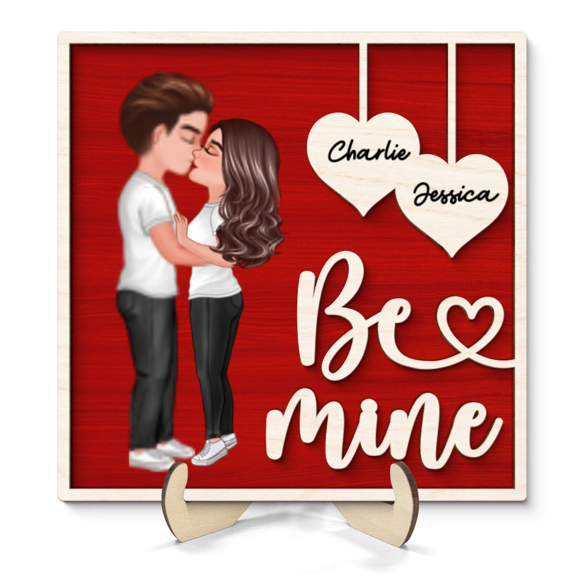 Couple Kissing Valentine‘s Day Gift For Him For Her Personalized 2-Layer Wooden Plaque