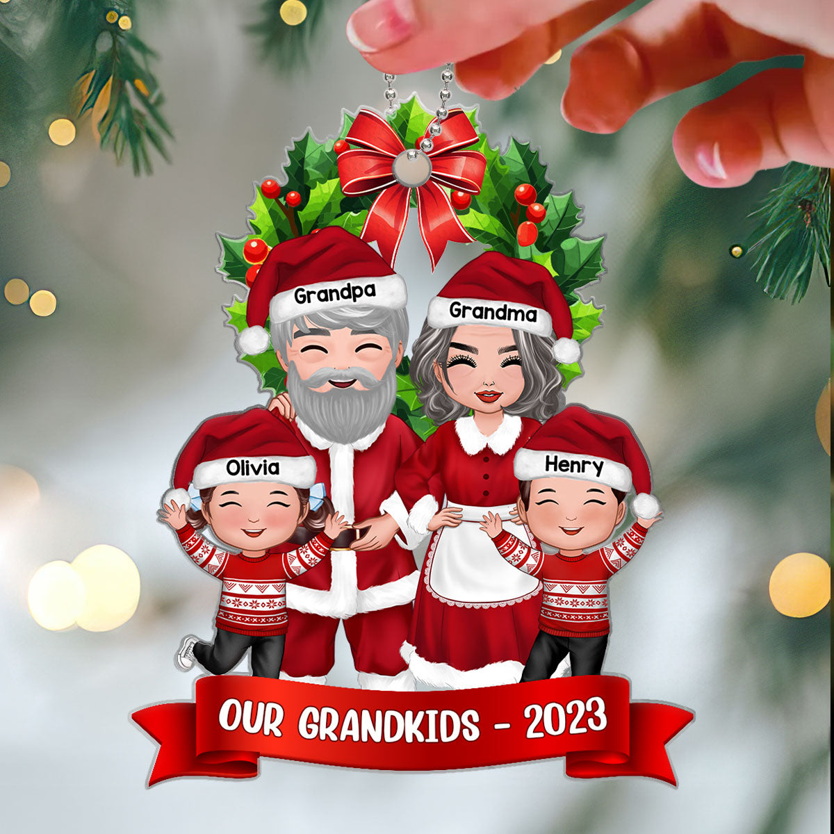 Our Grandkids Grandma Grandpa Claus Personalized Acrylic Ornament