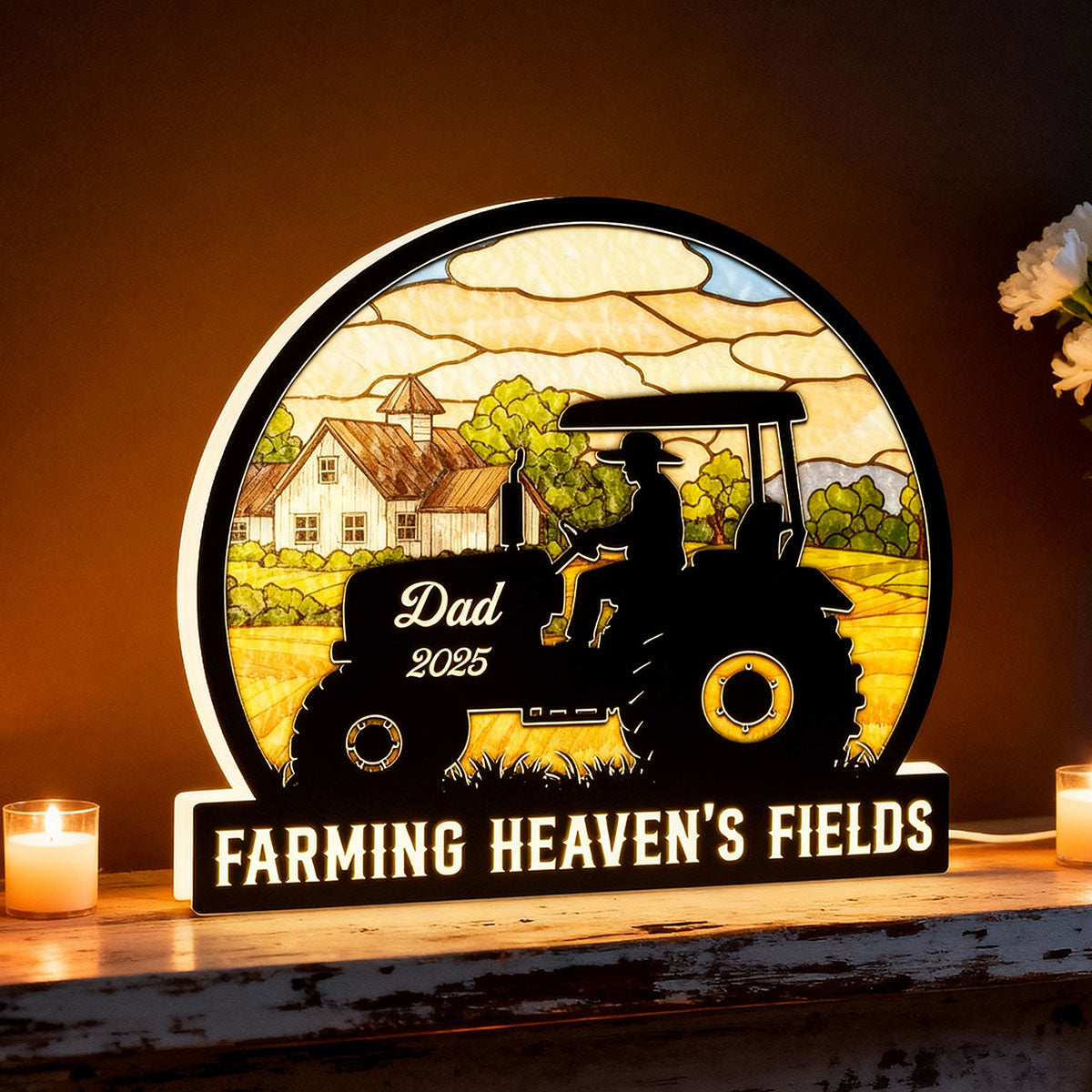 Farming In Heaven Memorial - Personalized Light Box - Memorial Keepsake For Family