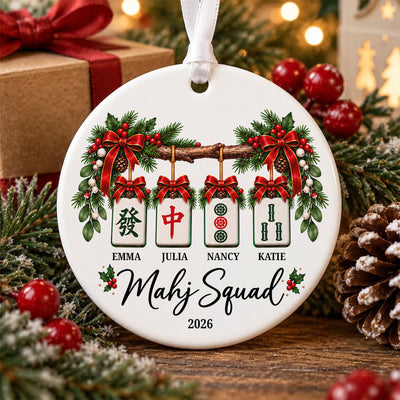 The Mahj Squad Christmas - Personalized Ceramic Ornament - Mahjong Club Gift, Girls Game Night Keepsake