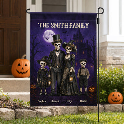 Gothic Skeleton Family - Personalized Garden Flag - Halloween Decoration