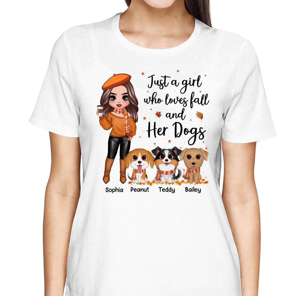 Fall Season Doll Woman Standing With Watercolor Cute Dogs Personalized Shirt