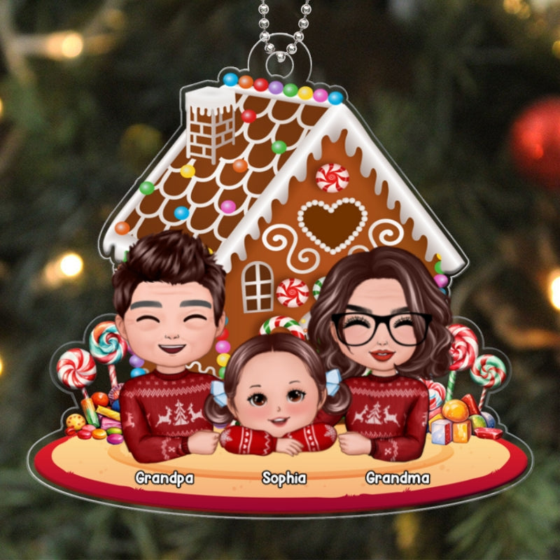 Grandma Grandpa Grandkid Gingerbread House Christmas Personalized Acrylic Ornament