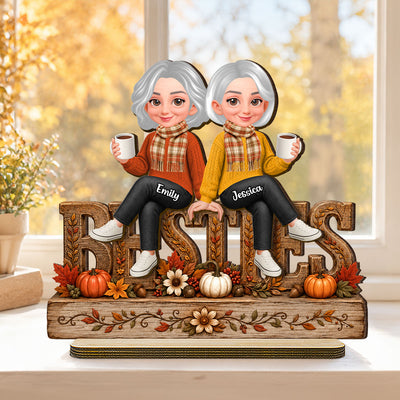 Floral Fall Season Besties Forever Friends Forever - Personalized 2-Layered Wooden Plaque - Fall Gift For Best Friends