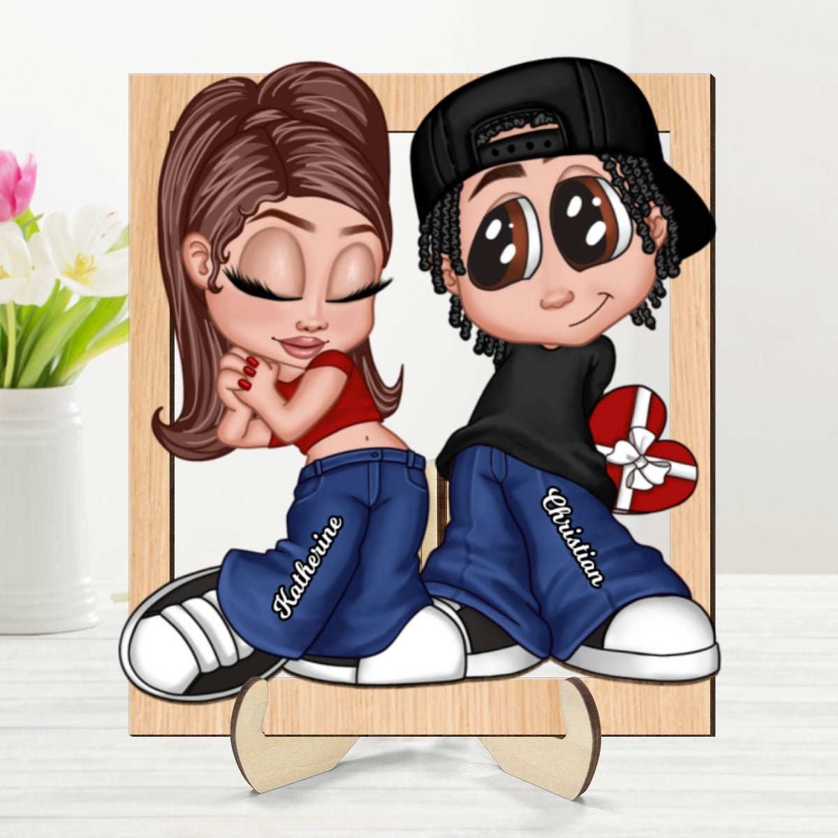 Y2K Couple Frame Personalized 2-layer Wooden Plaque, Unique Valentine's Day Gift For Him, Gift For Her