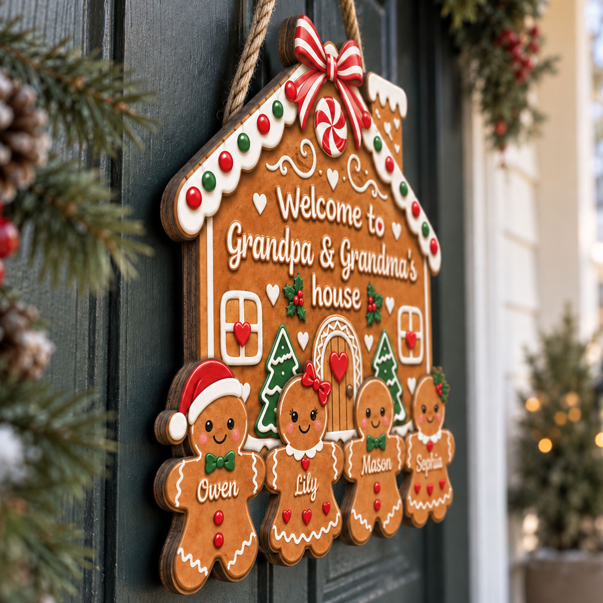Grandma Grandpa Gingerbread House - Personalized Wood Sign - Christmas - Christmas Decoration For Porch, Window, Door