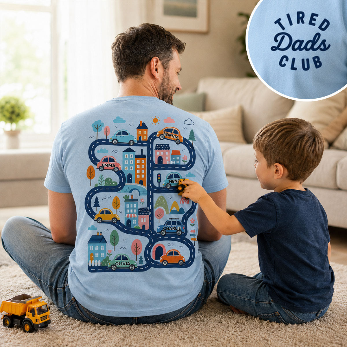 Tired Dads Club, Play Cars On Dads Back - Personalized Shirt - Funny Father Day Gift For Dad, Husband