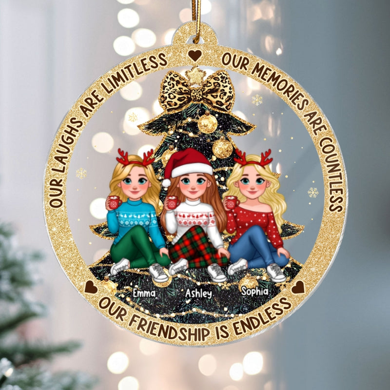 Green Christmas Tree Animated Besties Personalized Acrylic Ornament, Christmas Gift For Best Friends
