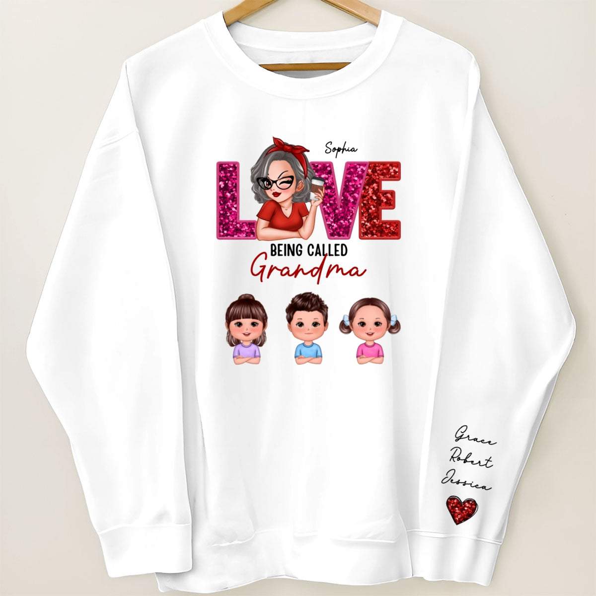 Love Being Called Grandma Mom Cute Grandkids Sequin Texture Personalized Sleeve Printed Sweatshirt
