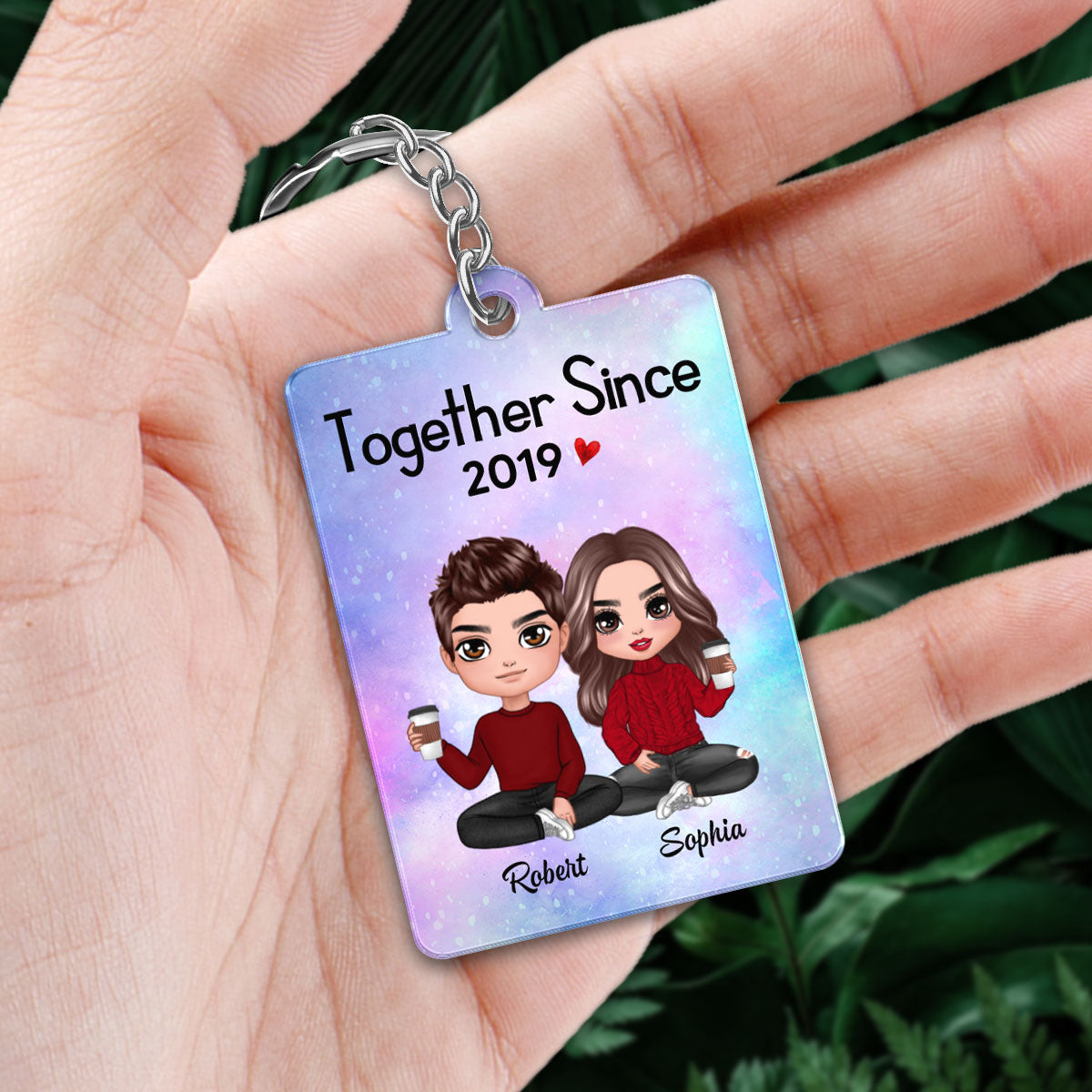 Doll Couple Sitting Together Since Favorite Song Scannable QR Code Personalized Acrylic Keychain