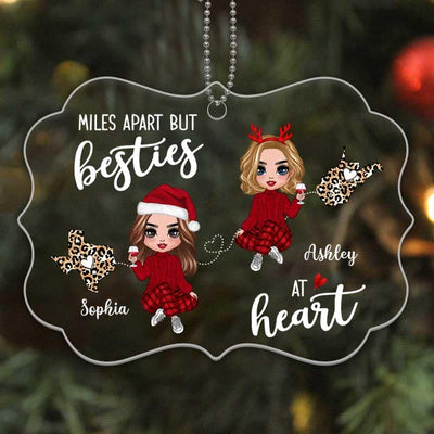 Long Distance Doll Besties Miles Apart Christmas Personalized Acrylic Ornament