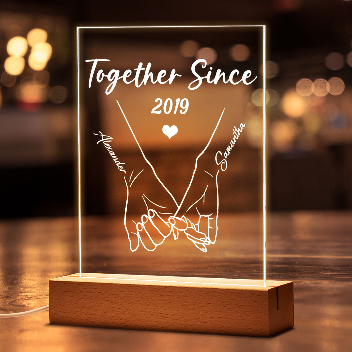 Couple Hand In Hand Outline Together Since Personalized Rectangle Acrylic Plaque - Valentine‘s Day Gift - Anniversary Gift For Her - Gift For Him