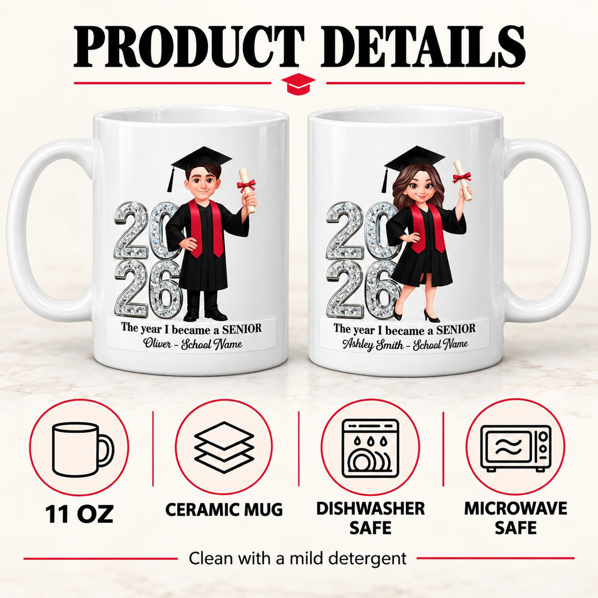 The Year I Became A Senior - Personalized Mug - Christmas Gift For Seniors, Daughter, Son, Granddaughters, Grandsons