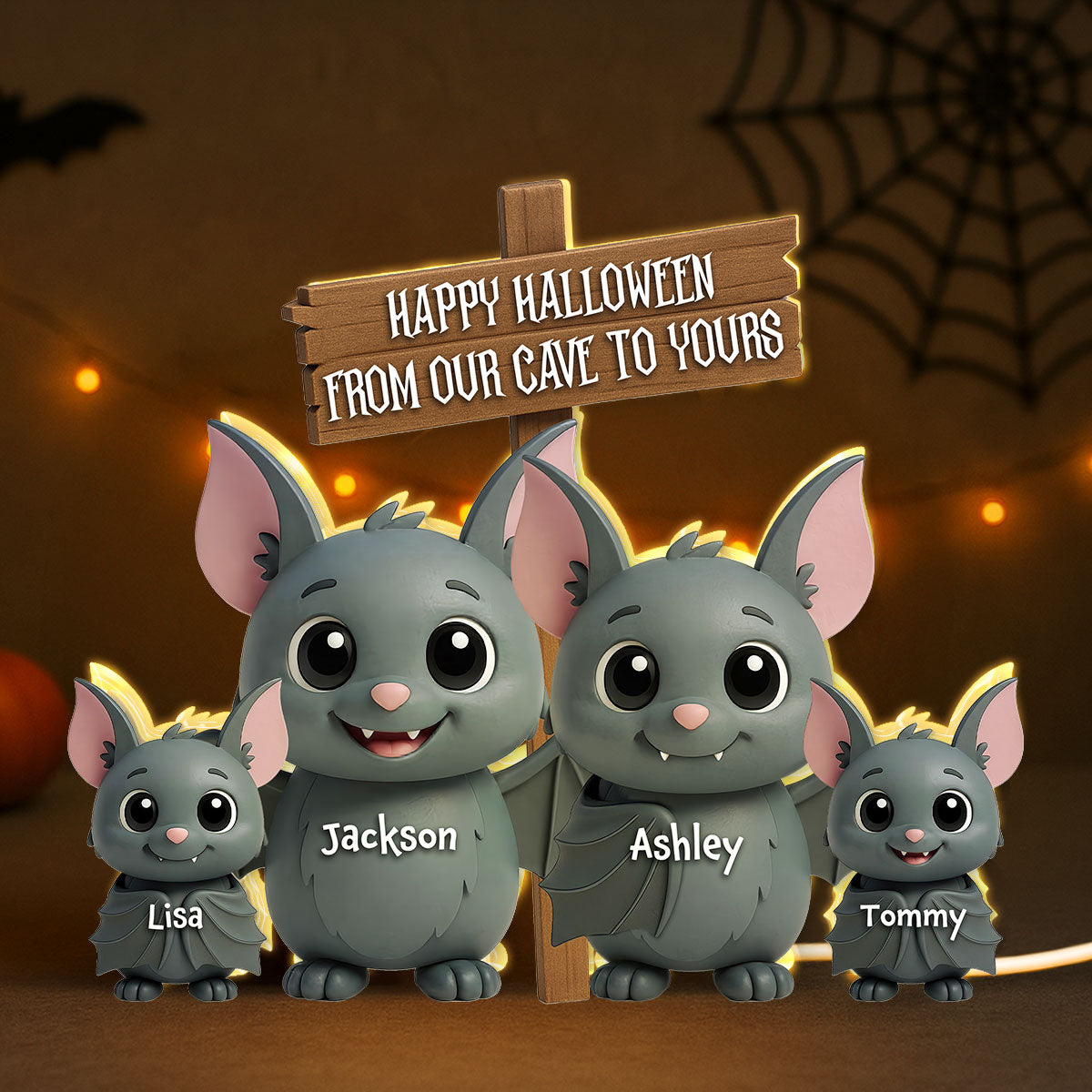 Bat Halloween Family Standing 3D Effect Personalized Light Box
